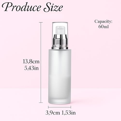 3Packs Transparent Cosmetic Container Jar Vials with Silver Cap Empty Refillable Frosted Glass Pump Bottles Travel Glass Lotion Bottle For Cosmetics, Lotion, Body Cream, Sanitizers, Cream 2oz2