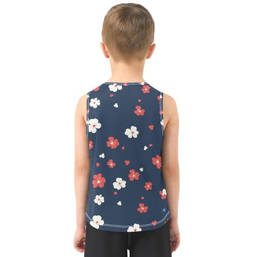 JUNZAN Retro Colorful Flowers Navy Blue Tank Tops for Children Sleeveless Kids Vest Outdoor Tshirts for Swim Beach 3T3