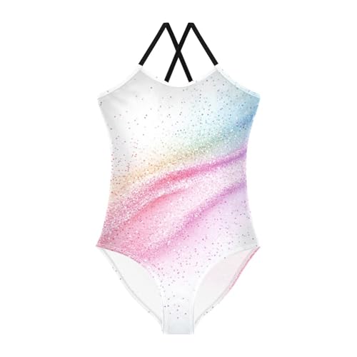 susiyo Rainbow White Background Girls One Piece Swimsuits with Adjustable Straps Bathing Suits for 3-10 Years Old