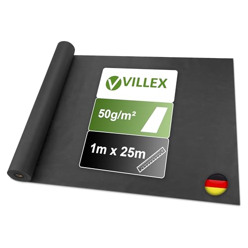 Preisvergleich Produktbild Villex - 25 m² Unkrautvlies 50g / m2 wasserdurchlässig - 25x1m / Jahrelanger Unkrautschutz / reißfestes,UV & witterungsbeständiges Gartenvlies - Vlies Garten Unkrautfolie - Unterbodengewebe Unkrautflies