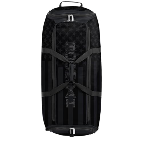 Boombah Brute Rolling Bat Bag - 35" x 15" x 12-1/2" - USA Clandestine 2 Black/Charcoal - Holds 4 Bats and Room for Gear - Wheeled Bag