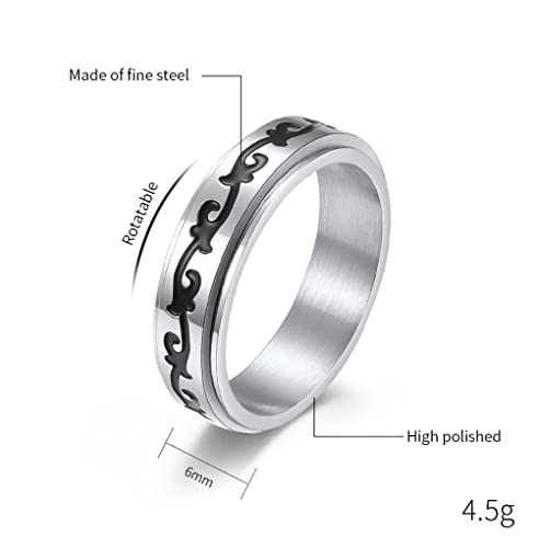 Unisex Stainless Steel Creative Vine Flower Pattern Rotatable Fidget Ring Wedding Band2