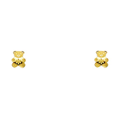 14k REAL Yellow Gold Bear Stud Earrings with Screw Back2