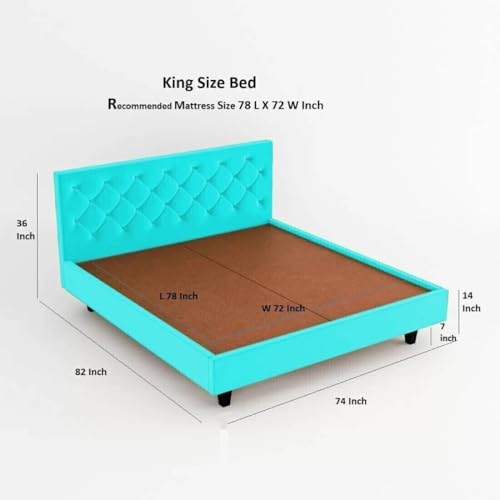 Image of Wooden Modern Upholstered King Size Bed for Bedroom | Wooden Double Bed Without Storage | Platform Cot Upholstered Bed with Upholstery Fabric | Engineered Wood | 6.5 x 6 Ft | Sky Blue