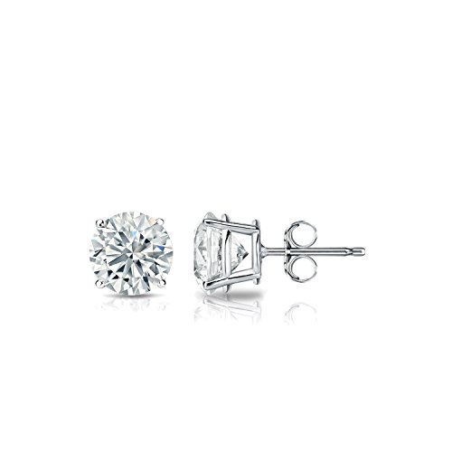 14k White Gold Round Simulated Cubic Zirconia Diamond Stud Earrings (3/5 cttw, Excellent Quality) 4-Prong Basket, Push-Back