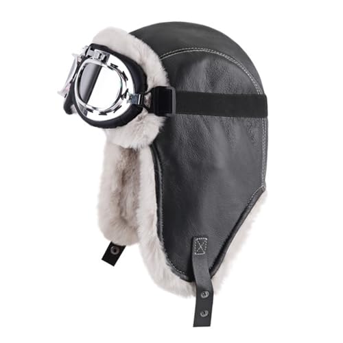 Lifup Trapper Hat Winter Hats for Men Aviator Hat with Goggles Fur Hunting Hat with Fur Ear Flaps Black One Size