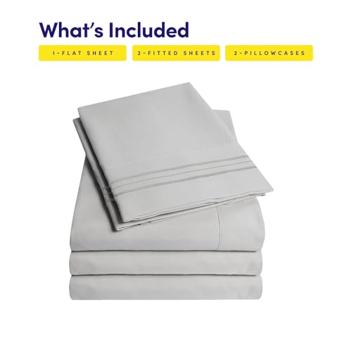 Image of 1500 Supreme Collection Extra Soft Split King Sheets Set, Silver - Luxury Bed Sheets Set with Deep Pocket Wrinkle Free Bedding, Over 40 Colors, Split King Size, Silver
