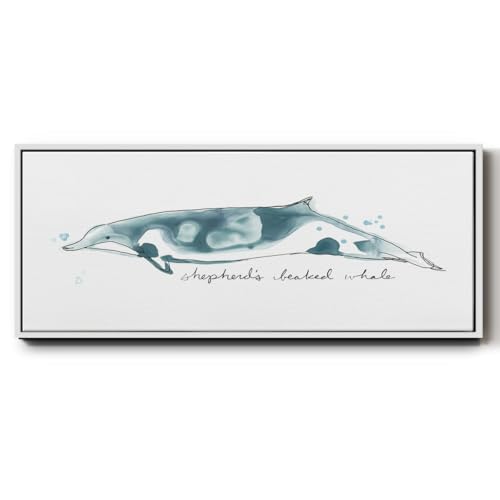 Renditions Gallery Floater Framed Home Decor Shepherd Leaked Whale Painting and Prints Wall Decoration for Bedroom Office Lobby - 20"x50" White Frame LT615
