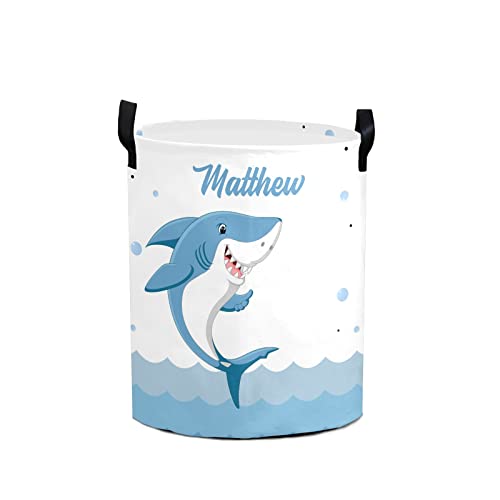 Shark Blue Personalized Laundry Basket Clothes Hamper with Handles Waterproof,Collapsible Laundry Storage Baskets for Bathroom,Bedroom Decorative 19.7