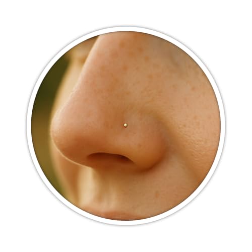 LAOPAZ 14K Gold Filled L Shaped Nose Stud - Tiny 1mm Misro Ball 24G Thin Post 0.5mm - Hypoallergenic Minimalist Nostril Piercing Jewelry For Women - Tarnish Resistant Body Ring