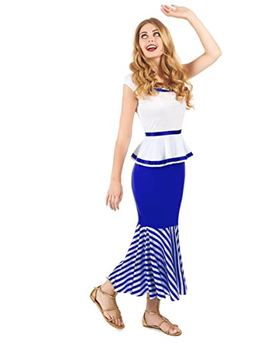 DEGUISE TOI - Déguisement de gauloise blanc et bleu femme - Robe - L - Bleu - Déguisements adultes - Polyester - Lavable à la main - Carnaval