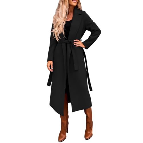 Manteau laine mélangée femme hiver chic chaud long à revers larges