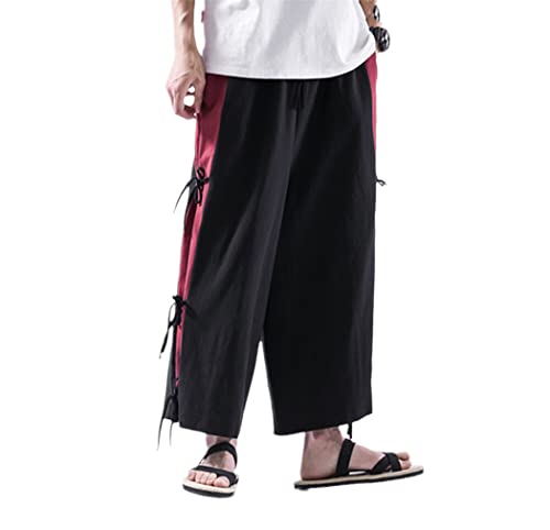 Pantalon large en lin homme coupe ample grande taille 4XL noir contre la chaleur estivale en coton