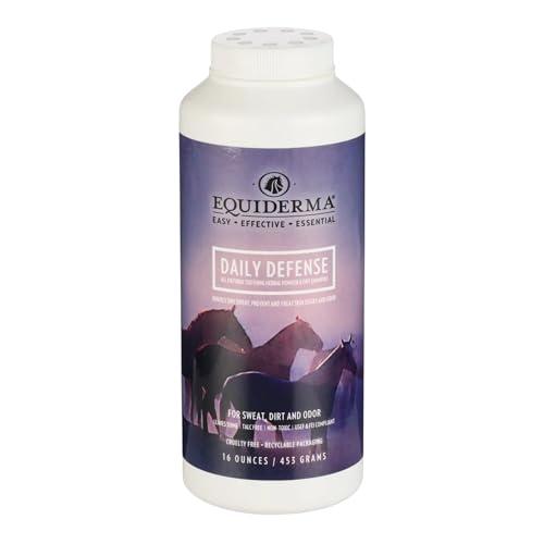 Equiderma Daily Defense Herbal Dry Shampoo Powder for Horses & Riders - 16oz Natural Skin-Soothing Blend with Silk Proteins Lavender Chamomile & More