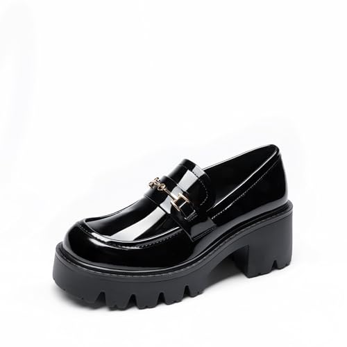 DREAM PAIRS Mocassin Femme Confortables à Plateforme, Mocassins en Cuir à Enfiler, Chaussures Loafers Habillées pour Bureau et Quotidien,Size 43,Noir-Pat,DWUMLS2534
