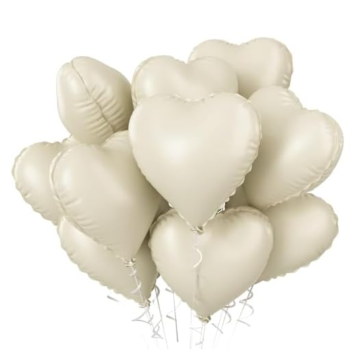 Cream Heart Balloons, 10PCS Cream White Foil Heart Shape Balloons, 18inch Beige Foil Valentine Balloons for Helium Nude Neutral Love Balloon for Valentines Day, White Wedding, Brithday Decorations