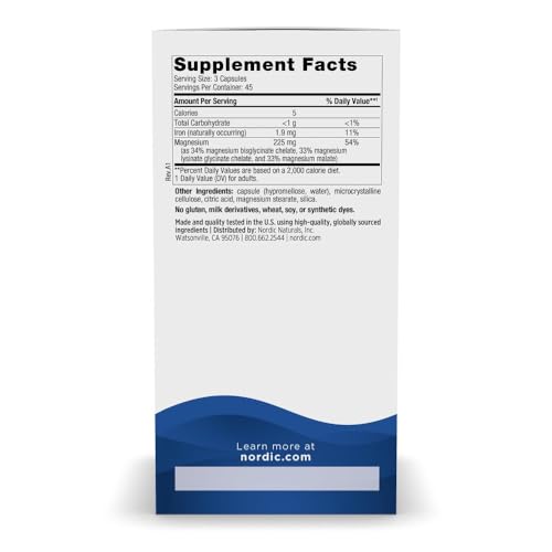 Image of Nordic Naturals Magnesium Complex - 135 Capsules - 225 mg Magnesium - Brain & Heart Health, Mood, Energy, & Muscle Relaxation - Non-GMO, Vegan - 45 Servings