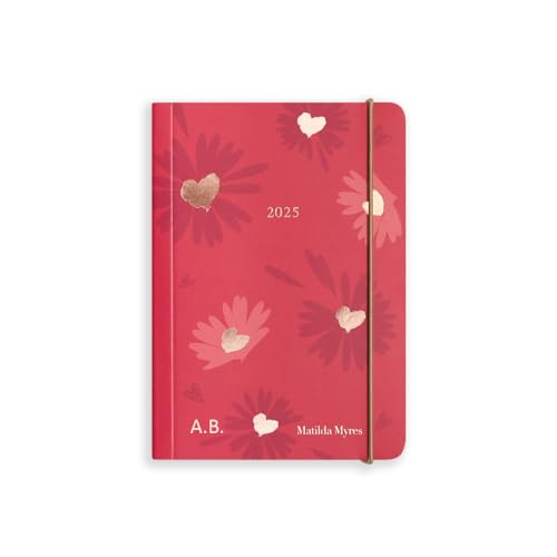 Matilda Myres Agenda 2025 | Tamaño A6 | Agenda diaria por página | enero a diciembre de 2025 | Cubiertas blandas con cierre elástico - Versión personalizada - Rojo