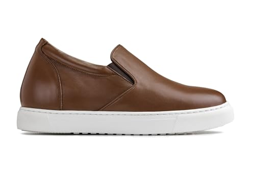 CALTO Men's Invisible Height Increasing Elevator Shoes - Coffee Brown Nappa Leather Slip-on Lightweight Casual Loafers - 2.6 Inches Taller - T1023- Size 10 D(M) US2
