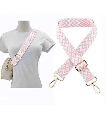 Image of 1pc Extendable Zigzags Jacquard Bag Strap with Clasps Geometric Webbing Belt for Shoulder Crossbag Messenger Bag Replacement (Pink)