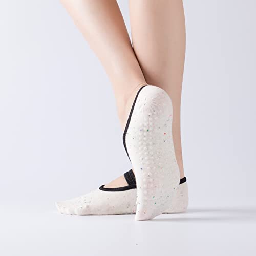 Image of Yoga Pilates Socks with Grips Band for Women Non Slip Cushioned Low Cut Socks for Dance Barre Ballet