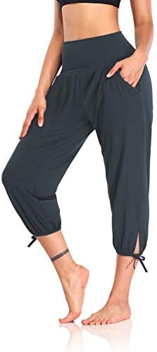 DIBAOLONG Womens Yoga Capri Pants Loose Yoga Pants Comfy Lounge Joggers Pajama Sweatpants with Pockets Deep Gray S