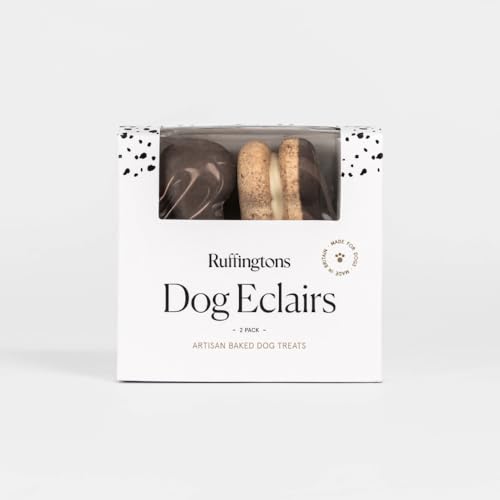 Ruffingtons Dog Eclairs - Pack of 2 baked biscuit eclairs for dogs birthday gifts for dogs yoghurt filled dog eclair present for dogs baked dog treat.