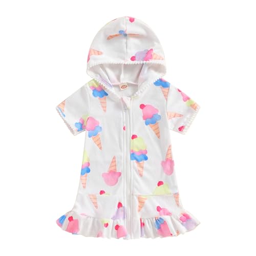 Image of Nicoxijia Kids Toddler Little Girl Swim Cover Up Terry Zip-Up Hooded Beach Bathing Suit Swimsuit Wraps Zipper Coverup Dress