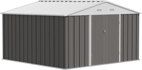 Image of JUMMICO 10 x 10 FT Outdoor Storage Shed, Large Metal Garden Shed & Tool Sheds for Backyard Garden Patio Lawn (Grey)