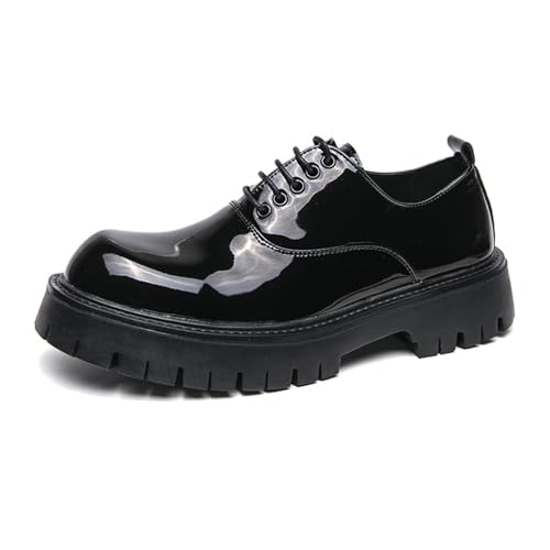 Men's Polishing Leather Lace-Up Chunky Heels Oxfords Lug Sole Fashion Round Toe Formal Business Shoes Comfortable Non-Slip Walking Sneakers