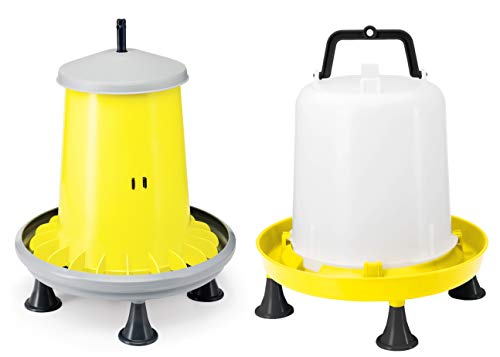 Abreuvoir Poule 10 litres avec Pieds + Mangeoire Poules 5 kg en Plastique avec Ailes Anti-Gaspillage ed Pieds