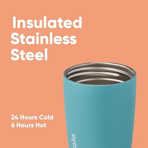 Owala SmoothSip Slider Insulated Stainless Steel Coffee Tumbler, Reusable Iced Coffee Cup, Hot Coffee Travel Mug, BPA Free 12 oz, Grey/Blue (Beachy Breeze) — view 3