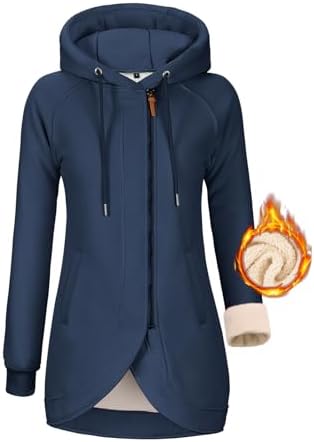 Voqeen Kapuzenpullover Damen Lange Zipper Hoodie Damen Sweatjacke Herbst Winter Jacke Pullovermit Fleecefutter