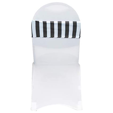 YOUR CHAIR COVERS - Stretch Spandex Chair Bands - Black White Striped (Pack of 10), Universal Elastic Chair Cover Bands for Banquet, Party, Hotel Event Decorations Cover