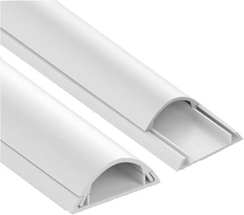 Reliable 1 Meter Floor PVC Trunking With Self Adhesive Red Sticker Wall Cord Cover Cable Concealer On-Wall Wire Cover Paintable Cable Management Floor Trunking - Pack of 2 10x35MM (White)
