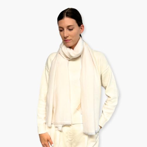 Humble Hilo Mongolian Cashmere Scarf, Twill Ultra Soft Warm Winter Shawl or Wrap for Women and Men with Classic Twill Weave (Cream)