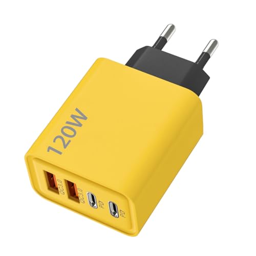 Tomedeks Caricatore USB C, 4 Porte Multipresa da Muro 120W PD+QC 3.0 Carica Rapida Caricabatterie,USB Multipla Ricarica Veloce Caricabatterie per iPhone,Samsung,Xiaomi,Huawei（Giallo）