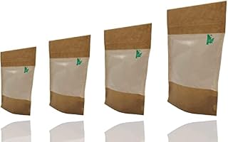 Jamo Solutions | 10pcs, 250ml | Fully Biodegradable Kraft Paper Stand Up Pouch with Zip Lock & Window | Storage Bag for Dry Food, Coffee, Spices | Resealable (110x185mm)