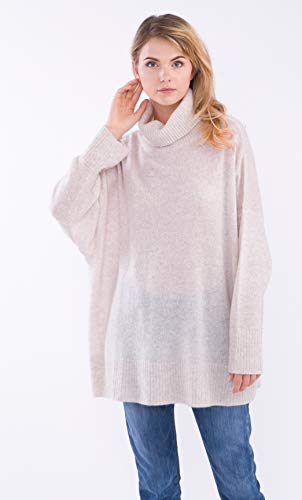 Cashmere 4 U Women's 100% Cashmere Turtleneck Oversize Sweater Pullover (Creme) #TOP2