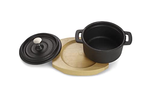 ECHTWERK Kochtopf Set aus Gusseisen, Mini-Kochtopf mit Servierbrett, Kleiner Bräter, Bereits eingebrannt, Für Backöfen, Grill, BBQ und Induktion geeignet, Ideal zum Servieren, 250 ml, 4tlg