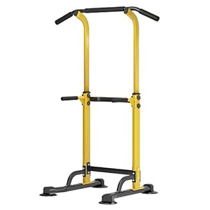 sogesfurniture Power Tower optrekstang, optrekstang, buikdips voor training, fitness thuis, in hoogte verstelbaar 165-210 cm, zwart en geel