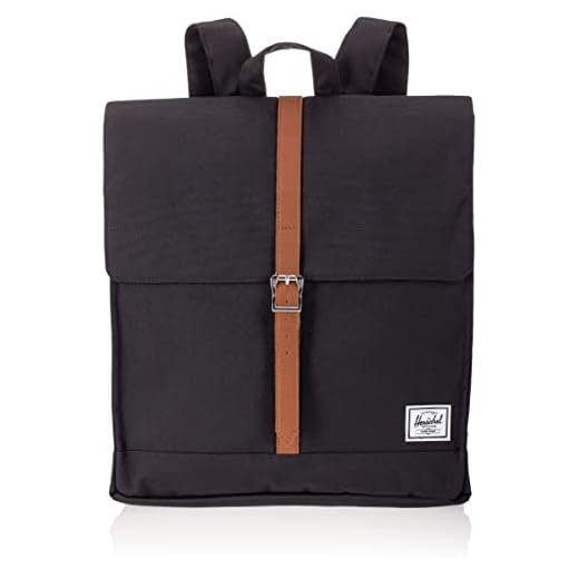 Herschel City Backpack, Black/Tan Synthetic Leather, Mid-Volume 14.0L