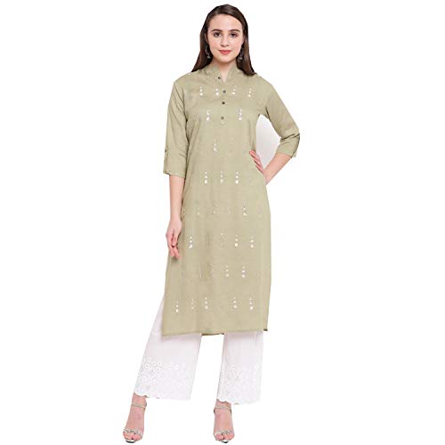 ziya Indian Tunic Long Rayon Embroidered A-Line Women Dress Party-wear Kurti for Women 564 (X-Large) Beige