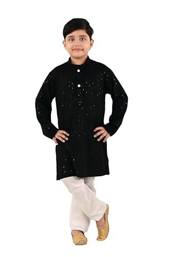 Image of Traditiona Kurta with White Pajama Set, Kids Ethnic Wear, Cotton Blend