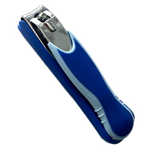 Comfort Hold Nail Clippers Non-Slip Ribbed Cushion Sure Grip Clipping Catcher Toenails Finger Nail Cutter Sharp Trimmer Stainless Steel Men Women Arthritis Unsteady Hands (1) Blue