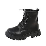 NSICBMNO Stiefeletten für Mädchen, Schnürstiefel, Cowgirl-Stiefel, grobe Stiefel, Plateau, Biker, Kampfschule, Cowgirl, Biker, Regen, für Kinder, Händler von 1–6 Jahren, D Schwarz, 32 EU