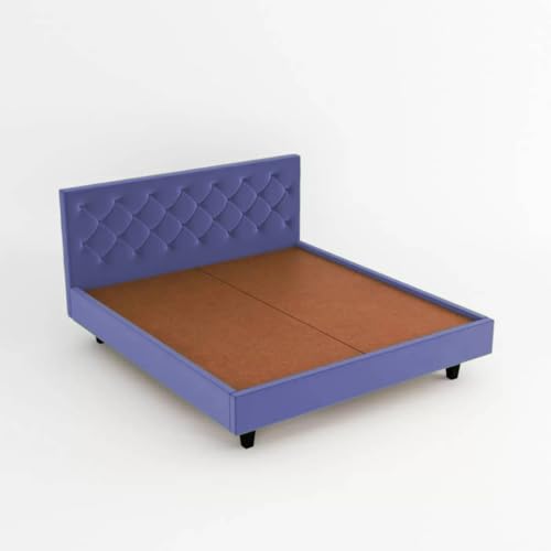 Image of Wooden Modern Upholstered Queen Size Bed for Bedroom | Wooden Double Bed Without Storage | Platform Cot Upholstered Bed with Upholstery Fabric | 6.5 x 6 Ft | Purple