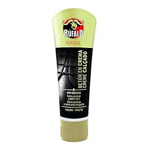 Búfalo Classic – Betún en Crema para Zapatos, Cuidado del Calzado, Crema Color Negro que Nutre, Protege y da Brillo, Óptimo para Pieles Lisas – Tubo de 50ml