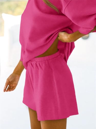 Image of Tankaneo Womens Pajama Sets 3 /4 Sleeve Oversized Tops & Loose Fit Shorts Lounge Set with Pockets Loungewear
