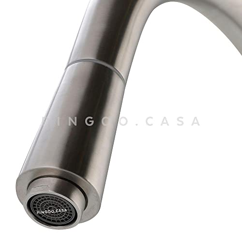 Pingoo.Casa, Torneira para Cozinha, Misturador Monocomando, Aço Inox 304, Escovado, Extensível, Apur